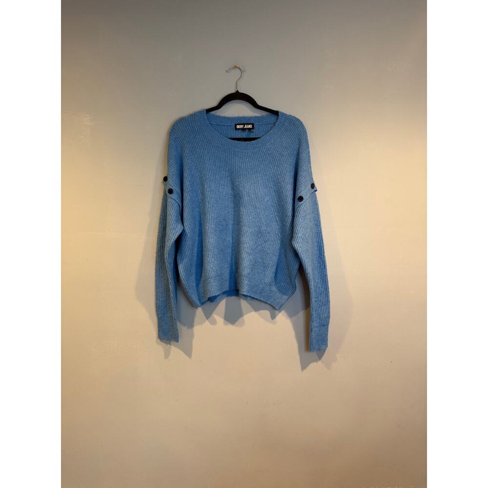 DKNY Jeans Light Blue Button-Sleeve Ribbed Knit Sweater — XL